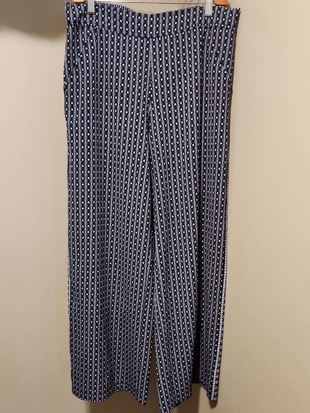 Max Studio Navy & White Geometric Wide Leg Pants